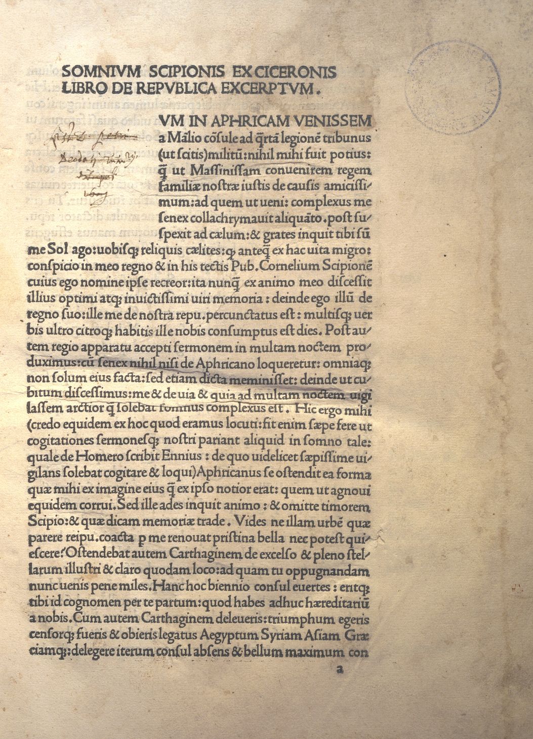 MACROBIUS THEODOSIUS AMBROSIUS, IN SOMNIUMSCIPIONIS CICERONIS; SATURNALIA. BRESCIA 1483